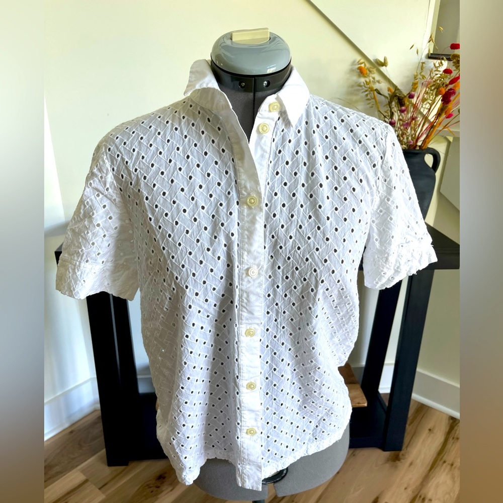 Kate Spade Set - White Eyelet Short Sleeve Button-Up Shirt and Skirt - Size S
